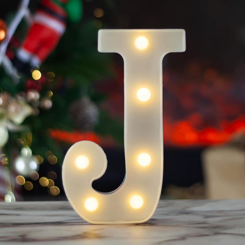 SKYPHAROS LED Marquee Letters, White 26 Alphabet Light Up Letters, Battery Powered LED Letter Lights for Birthday Party, Christmas Night, Home, Bar, Graduation, Wedding Decoration(J) - Image 1